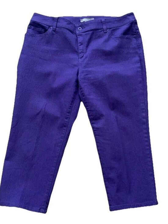 Chico's Pants - Chicos Jeans Womens 2 US 12 Purple Denim Cropped Capri Stretch Everyday Casual
